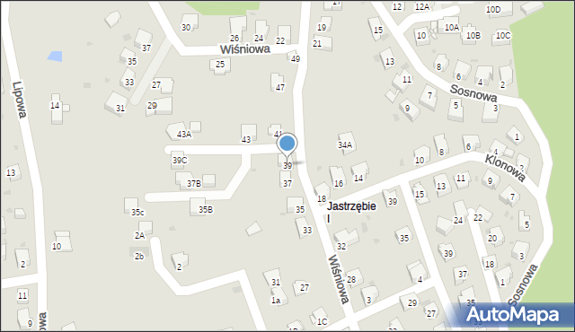 Jastrzębie-Zdrój, Wiśniowa, 39, mapa Jastrzębie-Zdrój