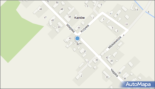 Kaniów, Wiejska, 39, mapa Kaniów