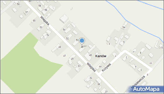 Kaniów, Wiejska, 48, mapa Kaniów