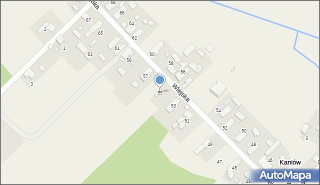 Kaniów, Wiejska, 55, mapa Kaniów