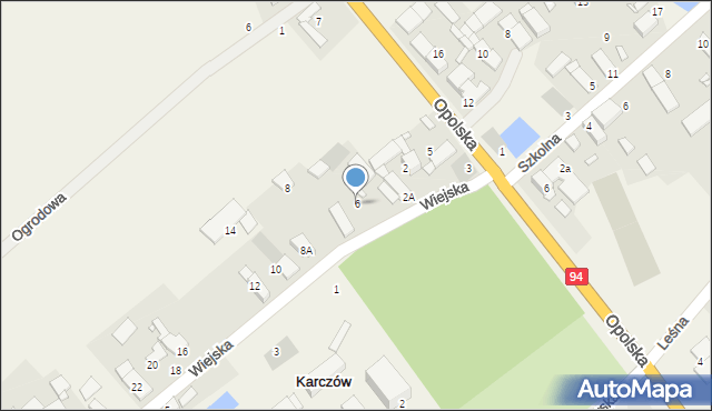 Karczów, Wiejska, 6, mapa Karczów