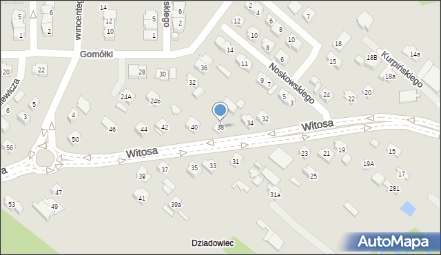Kielce, Witosa Wincentego, 38, mapa Kielc