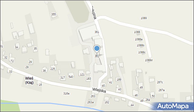 Kłaj, Wiejska, 361, mapa Kłaj