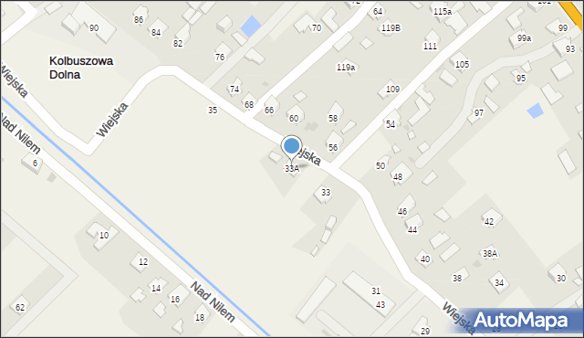 Kolbuszowa Dolna, Wiejska, 33A, mapa Kolbuszowa Dolna