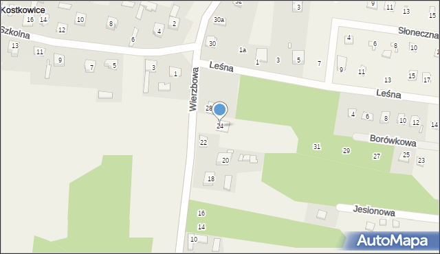 Kostkowice, Wierzbowa, 24, mapa Kostkowice
