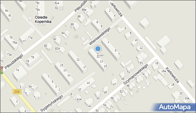 Koszalin, Wieniawskiego Henryka, 11, mapa Koszalina