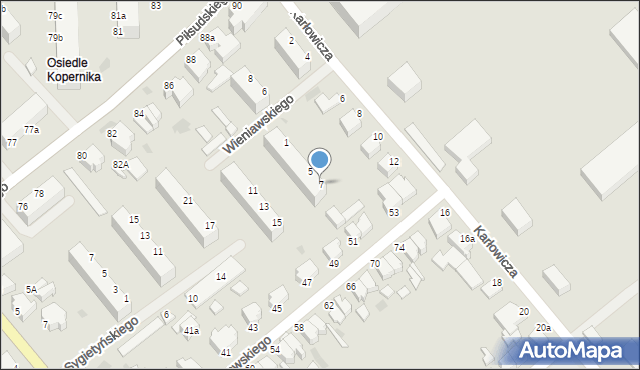 Koszalin, Wieniawskiego Henryka, 7, mapa Koszalina