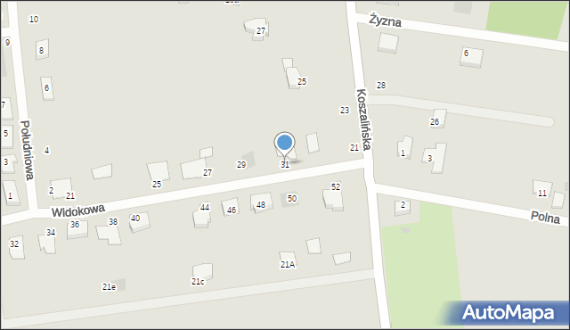 Koszalin, Widokowa, 31, mapa Koszalina