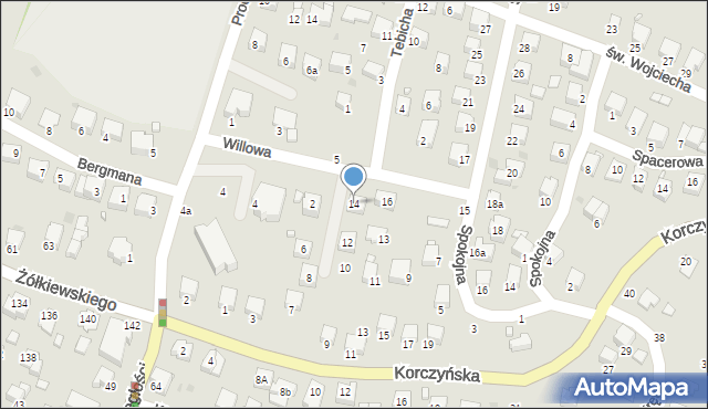 Krosno, Willowa, 14, mapa Krosna