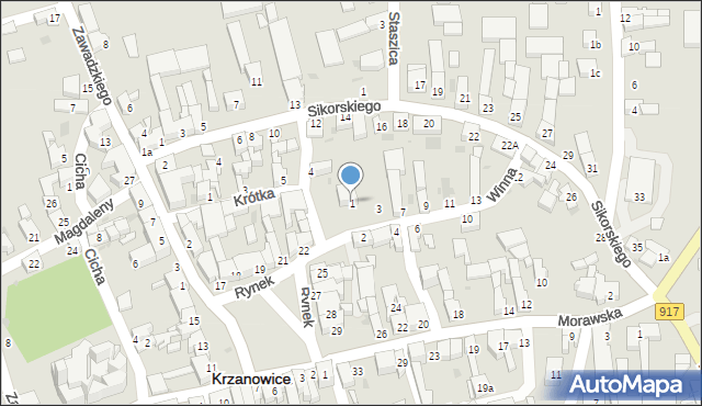 Krzanowice, Winna, 1, mapa Krzanowice