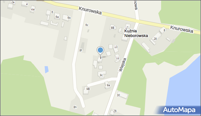 Kuźnia Nieborowska, Wiejska, 9, mapa Kuźnia Nieborowska