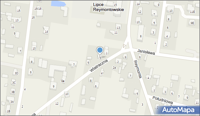 Lipce Reymontowskie, Wiatraczna, 3, mapa Lipce Reymontowskie