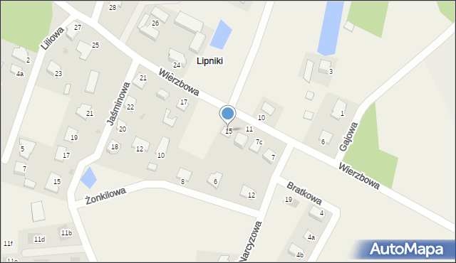 Lipniki, Wierzbowa, 15, mapa Lipniki