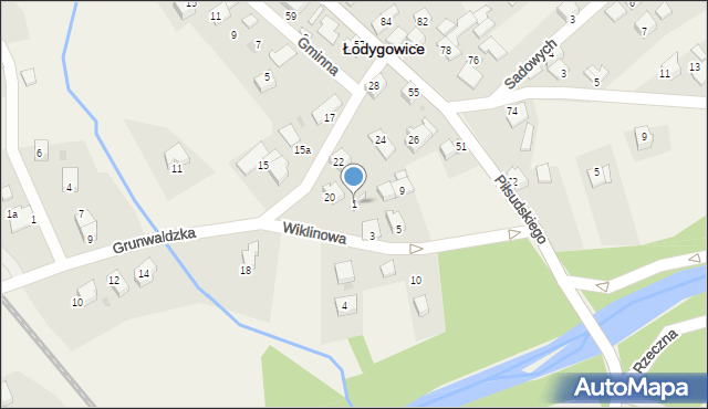 Łodygowice, Wiklinowa, 1, mapa Łodygowice