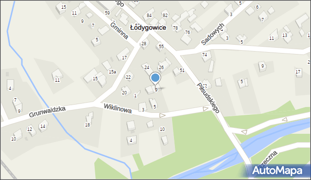 Łodygowice, Wiklinowa, 9, mapa Łodygowice