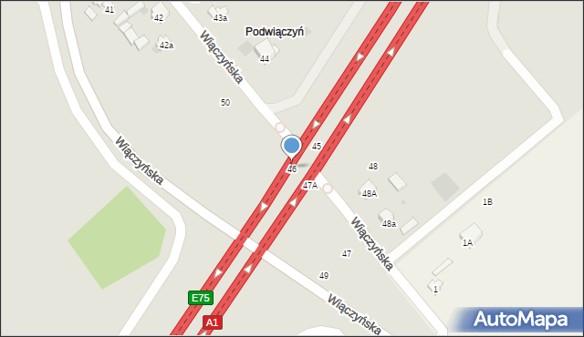 Łódź, Wiączyńska, 46, mapa Łodzi