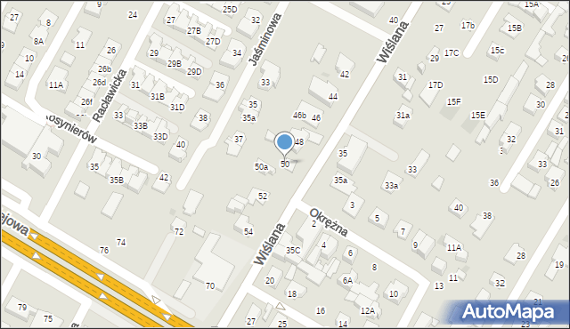 Łomianki, Wiślana, 50, mapa Łomianki