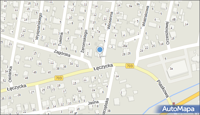 Łowicz, Wiosenna, 1, mapa Łowicza