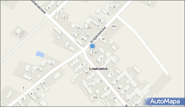 Łowkowice, Wiejska, 1, mapa Łowkowice