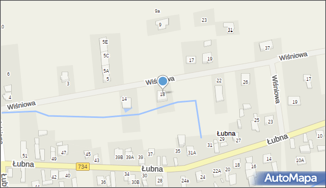 Łubna, Wiśniowa, 18, mapa Łubna