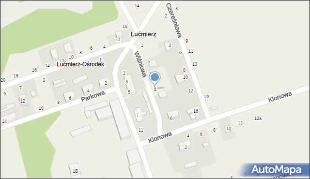 Lućmierz-Ośrodek, Wiśniowa, 4, mapa Lućmierz-Ośrodek