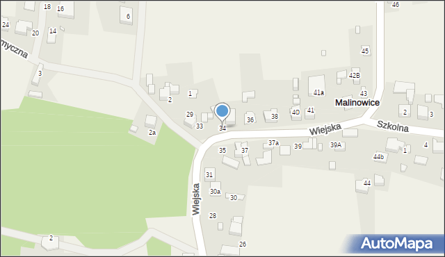 Malinowice, Wiejska, 34, mapa Malinowice