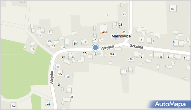 Malinowice, Wiejska, 39, mapa Malinowice