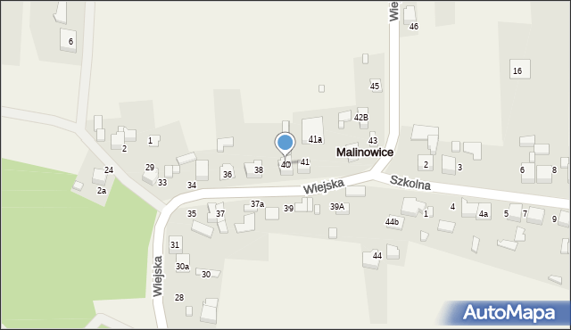 Malinowice, Wiejska, 40, mapa Malinowice