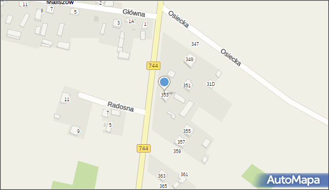 Maliszów, Wierzbicka, 353, mapa Maliszów