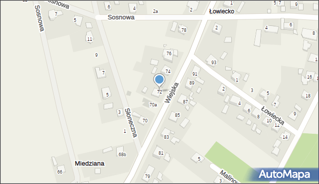 Miedziana, Wiejska, 72, mapa Miedziana