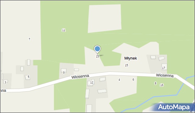 Młynek, Wiosenna, 13, mapa Młynek