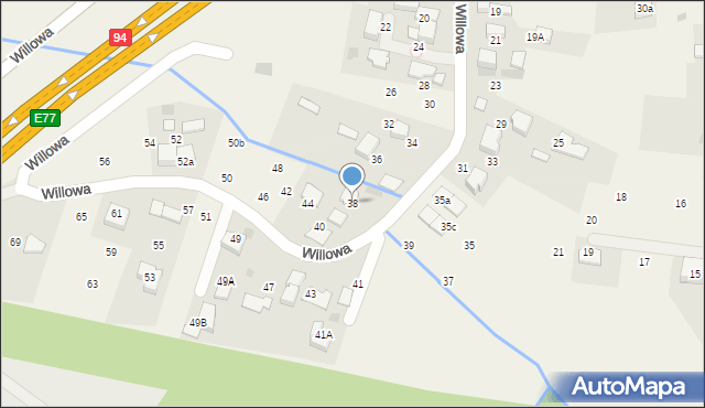 Modlniczka, Willowa, 38, mapa Modlniczka