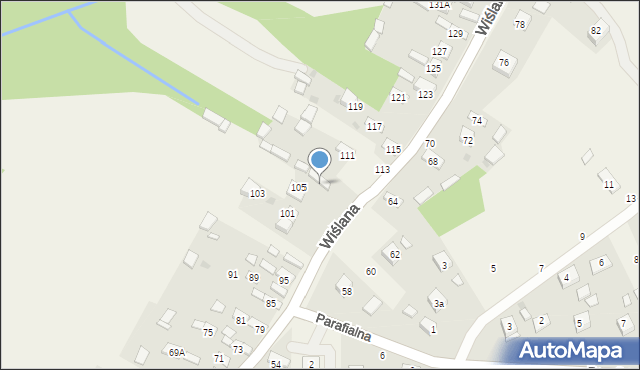 Mokrzyska, Wiślana, 107, mapa Mokrzyska