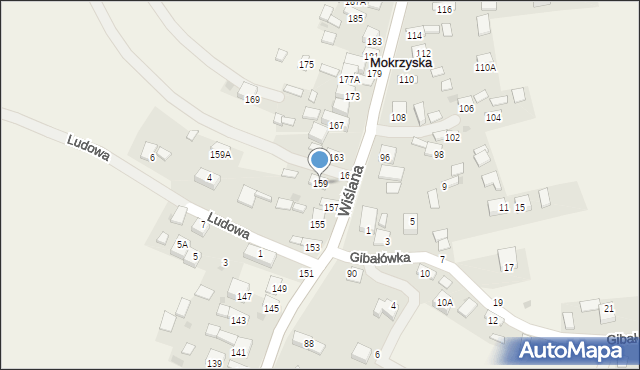 Mokrzyska, Wiślana, 159, mapa Mokrzyska