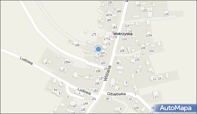 Mokrzyska, Wiślana, 165, mapa Mokrzyska