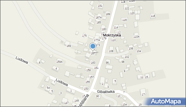 Mokrzyska, Wiślana, 167, mapa Mokrzyska