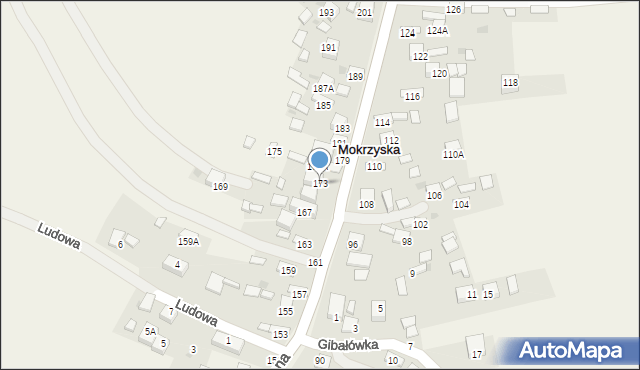 Mokrzyska, Wiślana, 173, mapa Mokrzyska