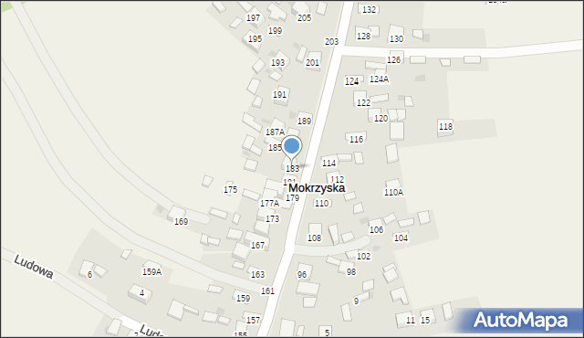 Mokrzyska, Wiślana, 183, mapa Mokrzyska