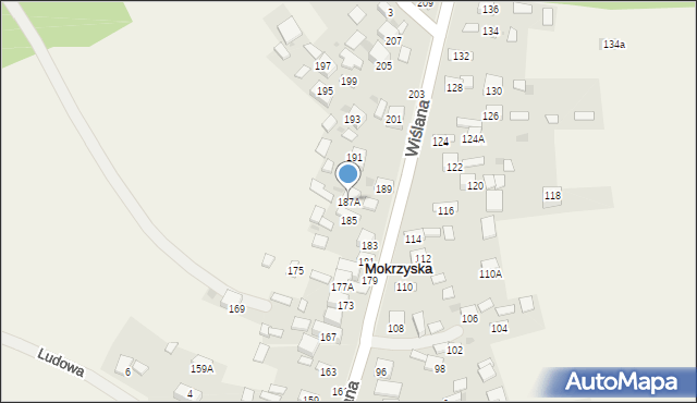 Mokrzyska, Wiślana, 187A, mapa Mokrzyska