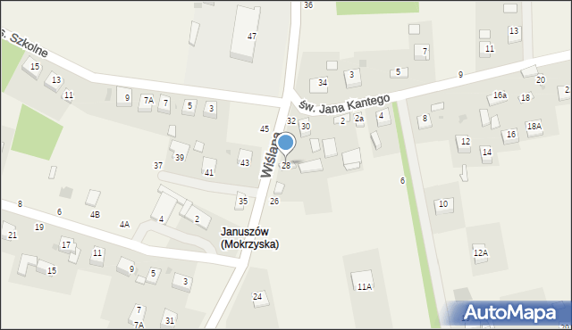 Mokrzyska, Wiślana, 28, mapa Mokrzyska