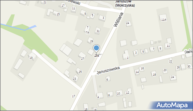 Mokrzyska, Wiślana, 29a, mapa Mokrzyska