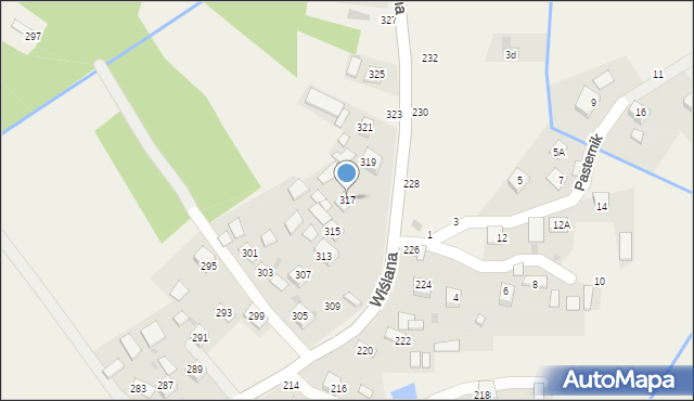 Mokrzyska, Wiślana, 317, mapa Mokrzyska