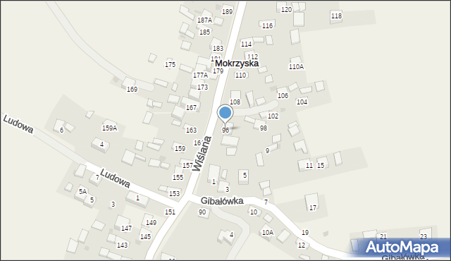 Mokrzyska, Wiślana, 96, mapa Mokrzyska