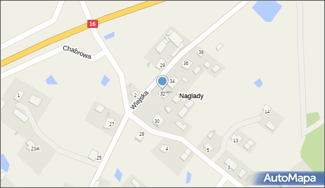 Naglady, Wiejska, 32, mapa Naglady