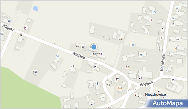 Niezdrowice, Wiejska, 36, mapa Niezdrowice