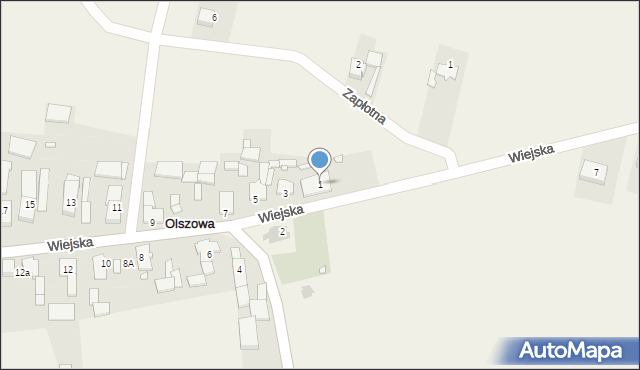 Olszowa, Wiejska, 1, mapa Olszowa