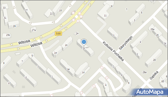 Olsztyn, Witosa Wincentego, 1c, mapa Olsztyna