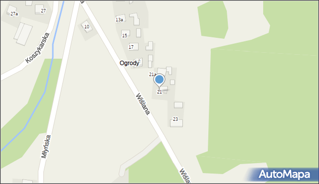 Olszyny, Wiślana, 21, mapa Olszyny