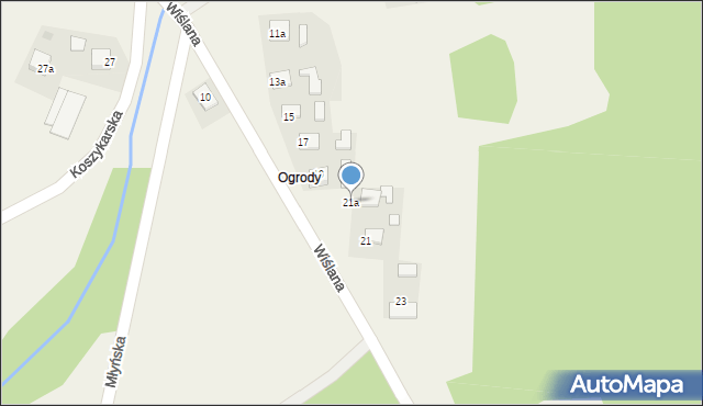 Olszyny, Wiślana, 21a, mapa Olszyny