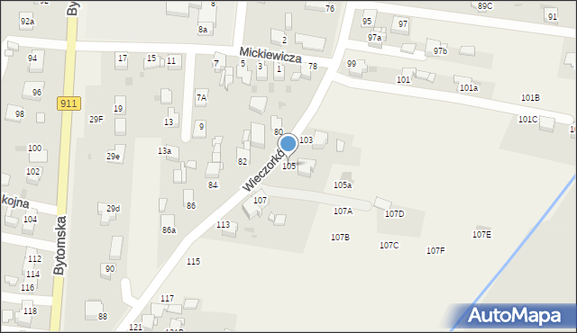 Orzech, Wieczorków, 105, mapa Orzech